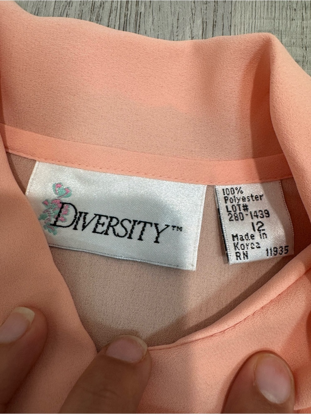 Vtg 80s Diversity Peach Salmon Blouse Pleated Embroidered Collar Sz 12 Korea - Picture 4 of 13